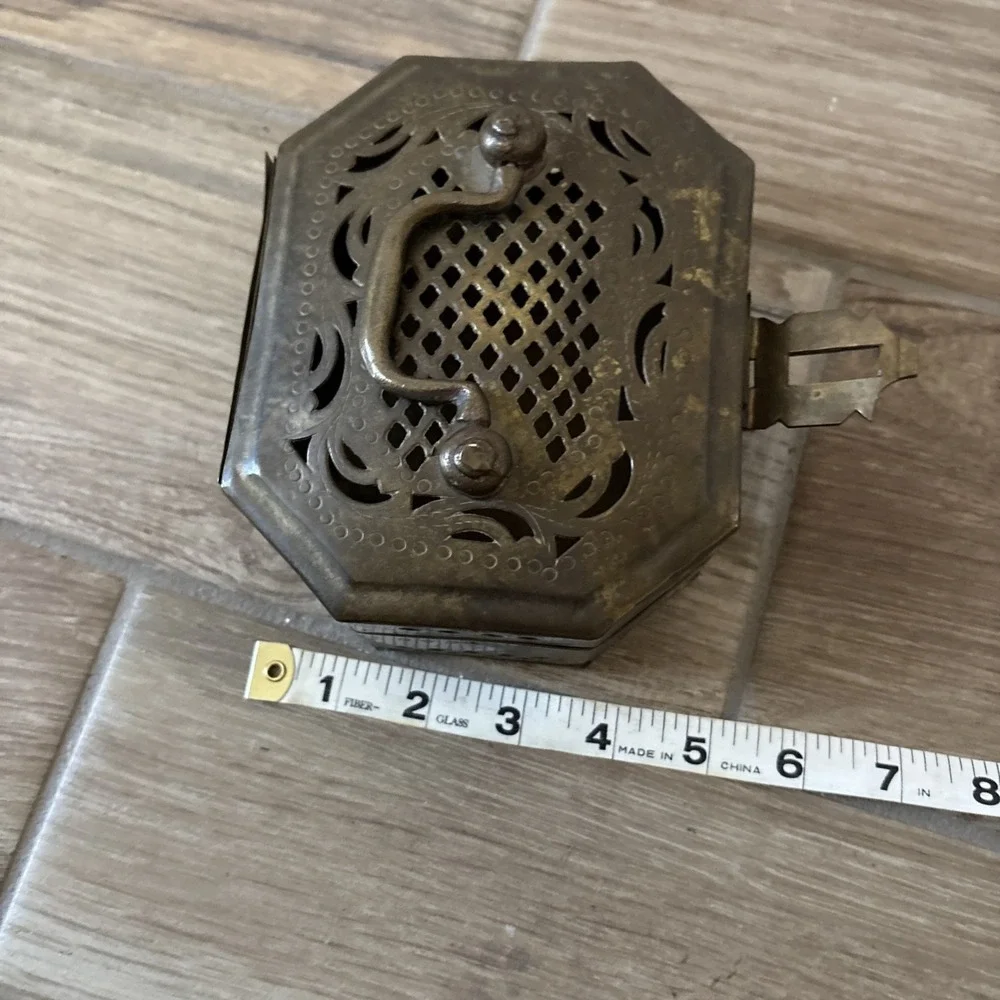 Vintage Brass Cricket Box Incense Lock Box Hinged W/ Handle Jali Cut India  6.5